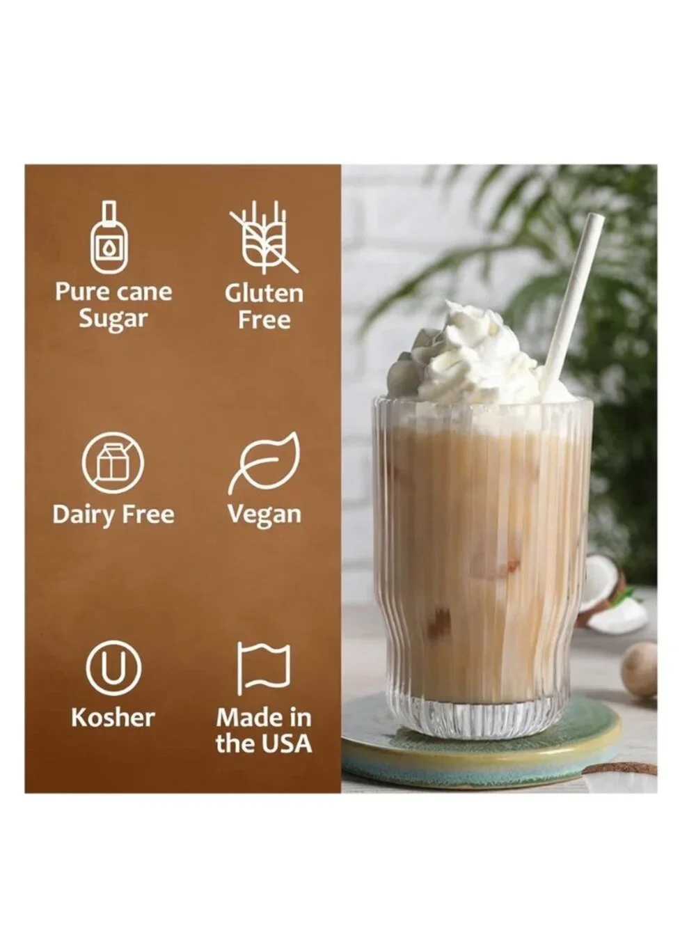 Syruvia Coconut Pure Cane Sugar , Coffee Syrup – 750ml~25.4 fl oz  Exp 8/2027